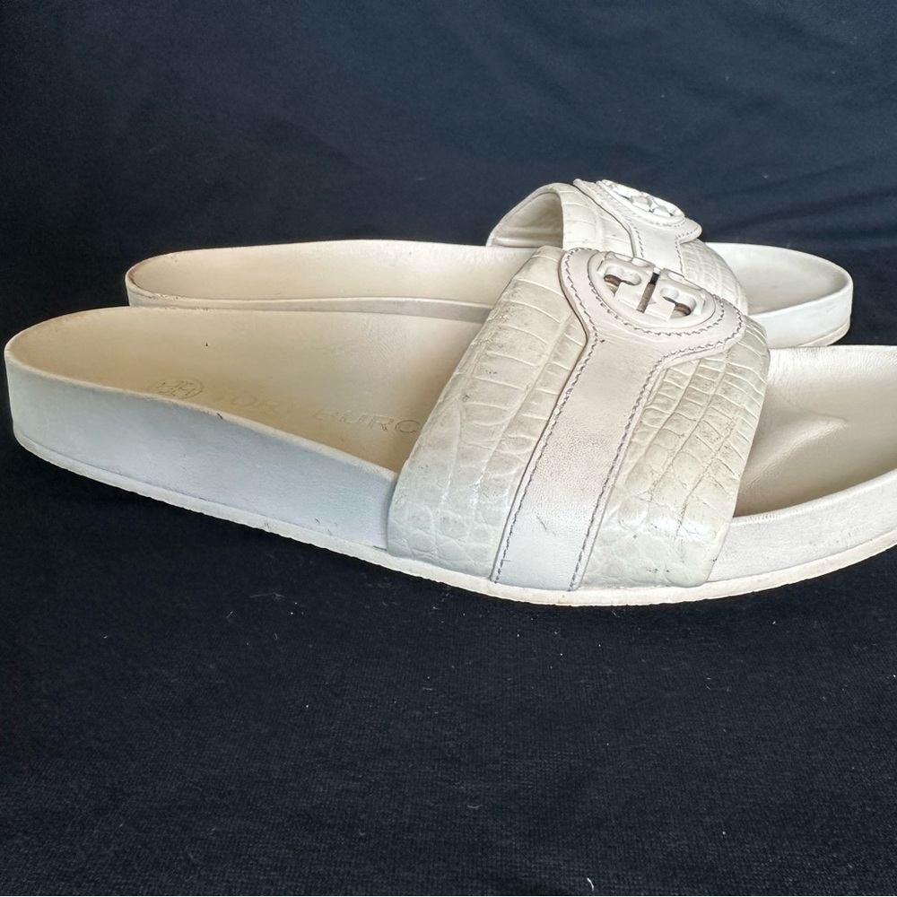 Tory Burch Carson Women's Beige Croc-Embossed Slide Sandals size 9 - Picture 5 of 16